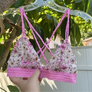 American Eagle Aerie Pink Floral Mesh Pink and Cream Bralette.